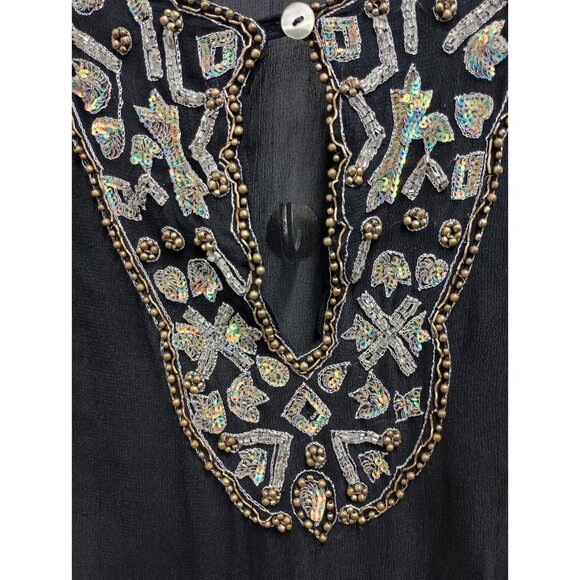VTG Y2K Rampage Blouse Top Womens Medium Black Sheer Beaded Whimsygoth Holiday - Picture 3 of 12
